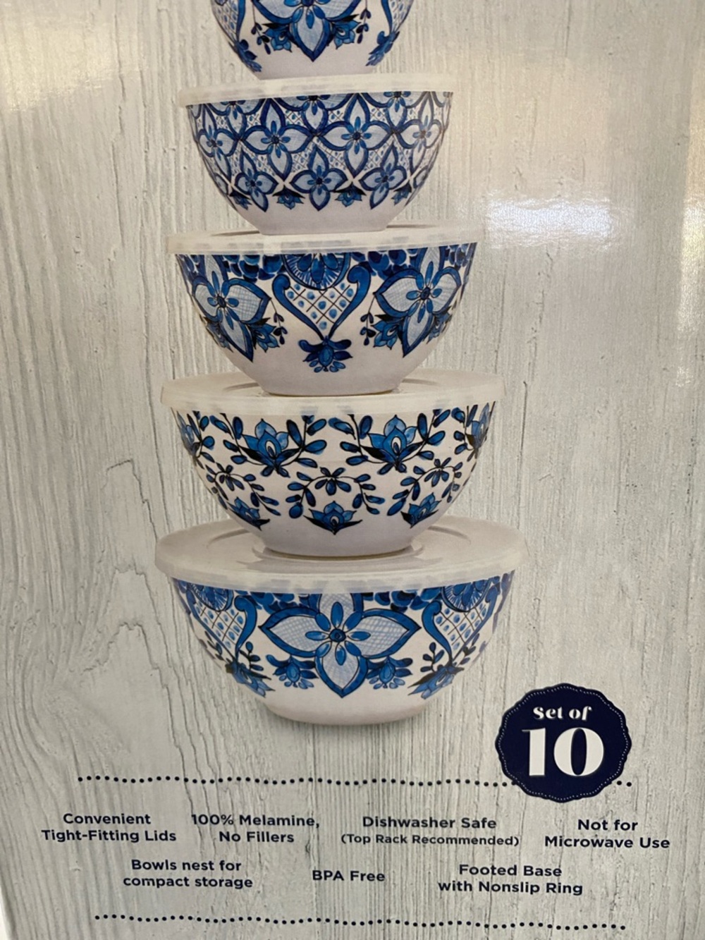 Member's Mark French Country Blue Floral Melamine Bowl Set with Lids - Picture 4 of 14
